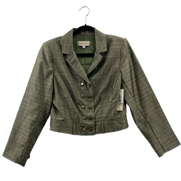 Carrie Hutton Womens Blazer Jacket Green Stripe Buttons Double Breasted 10 New - Picture 1 of 9